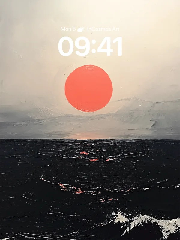 Red sun on the coastline