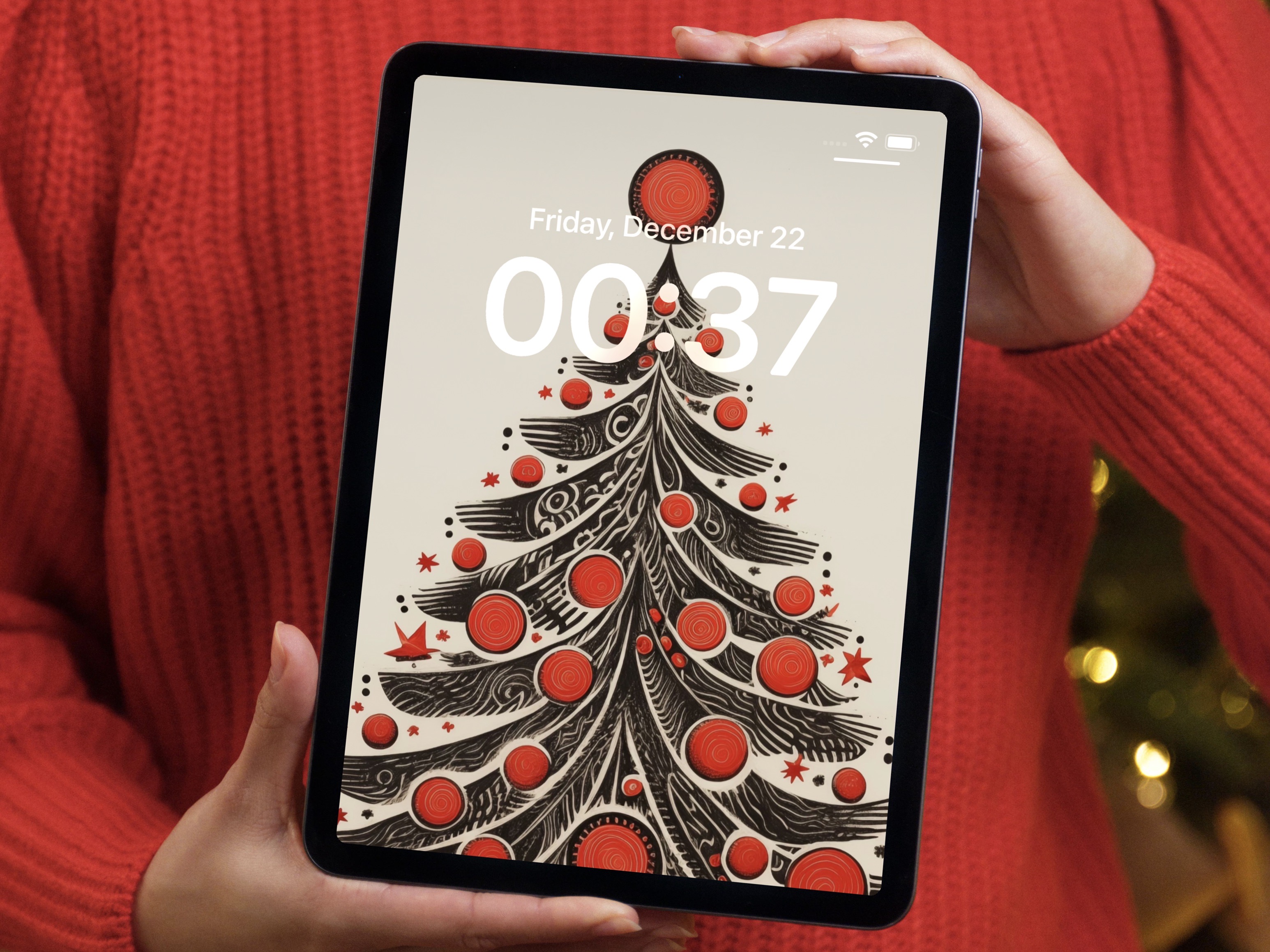 Christmas Tree Wallpaper Magic Painted with Red and Black Balls