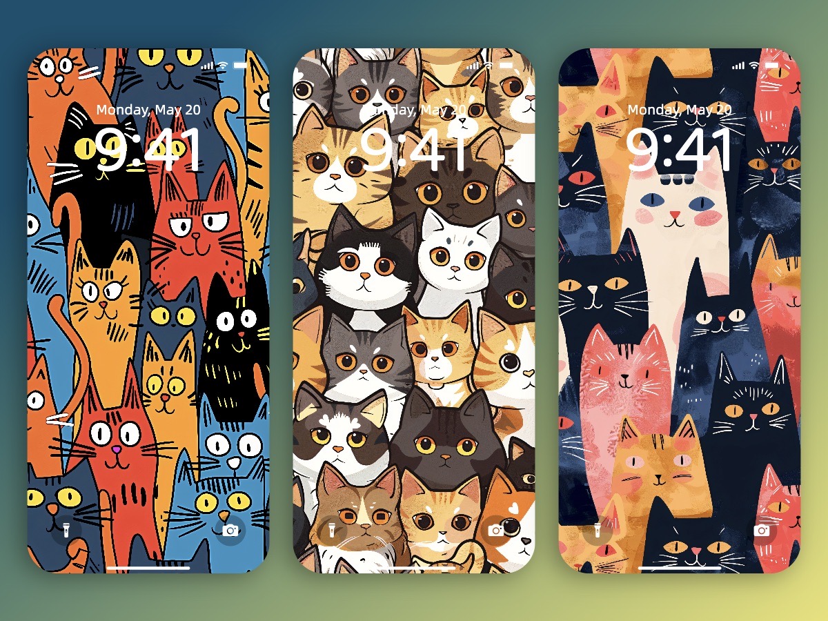 Download Cute Cat Pattern Illustration Wallpaper for iPhone and Android