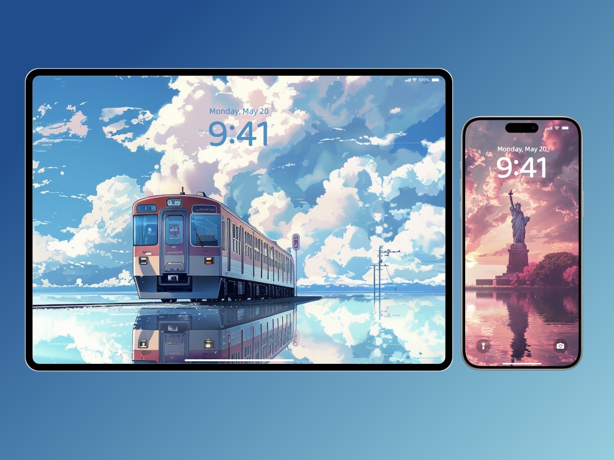 Download Anime Style Architectures Water Reflection 8K Wallpaper Background iPhone & Android