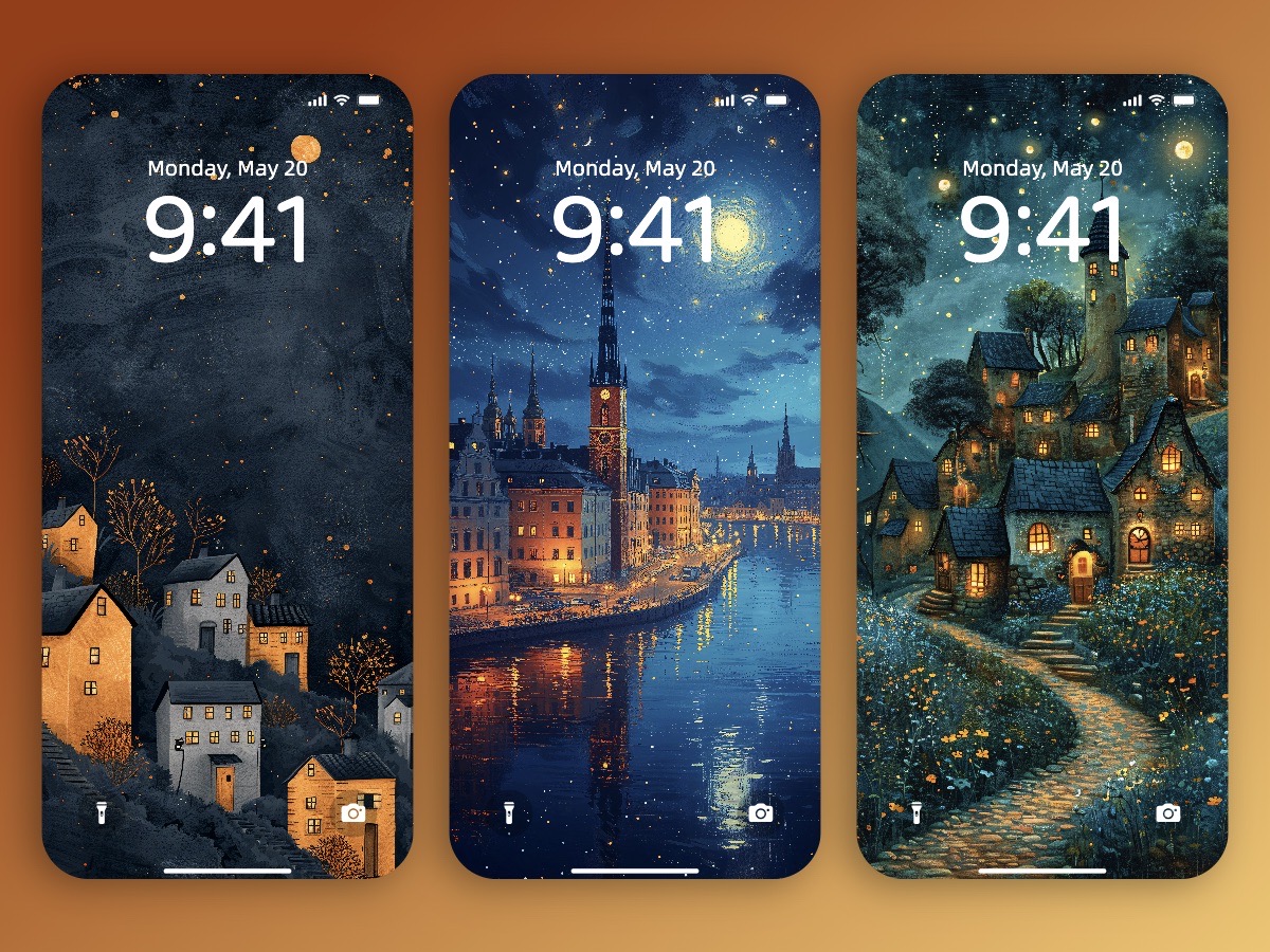 Download Beautiful Starry Night City Illustration Wallpaper Background 8K