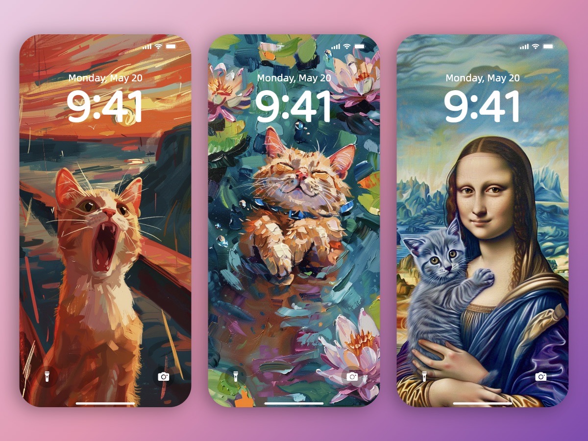 AI Art Fantasy Cute Cats Appear in Famous Paintings Phone Wallpaper Background 8K Download