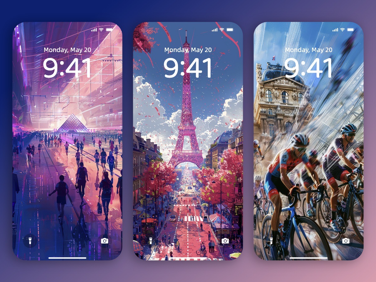 Aesthetic 2024 France Olympic Games Illustrations 8K Wallpaper Background for iPhone & Android Download