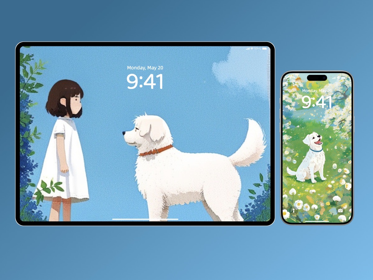 Download Spring Happy Dog Illustrations Wallpaper Background 8k