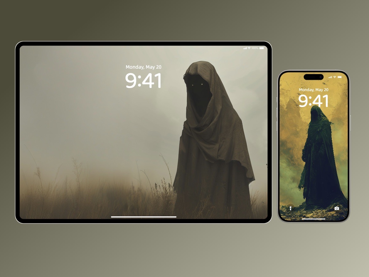 Download Mysterious Cloaked Figure Wallpaper Background 8K