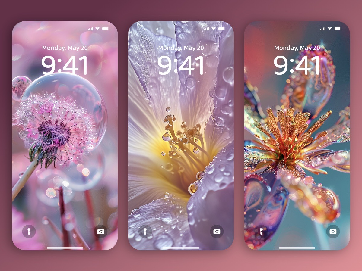 Download Dew Drops on Flowers Close-Ups Phone Wallpapers 8K