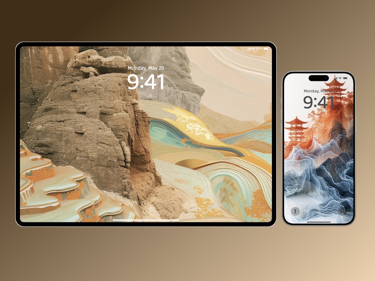 Download Watercolor Chinese Landscape Art Phone Wallpapers 8K