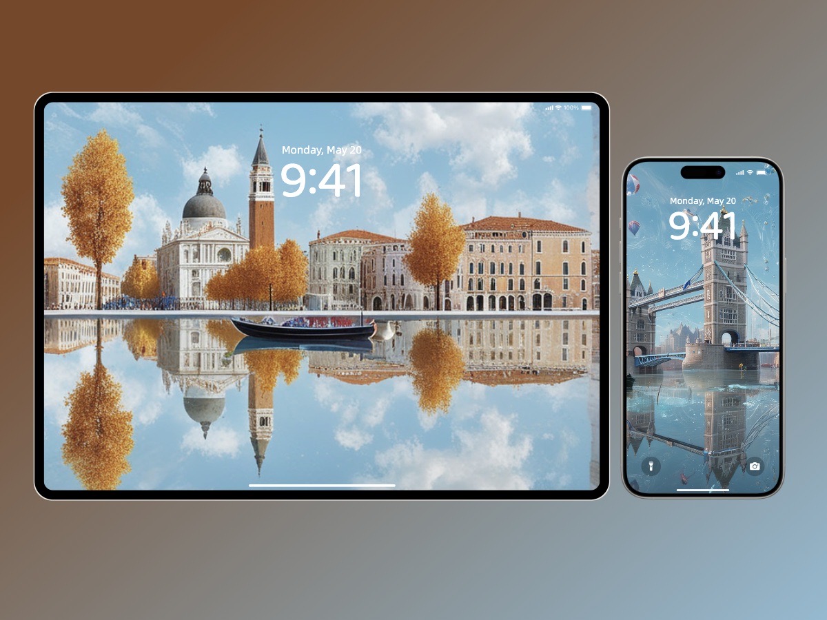 Download Beautiful Architectures Water Reflection Art Painting Phone Wallpapers 8K