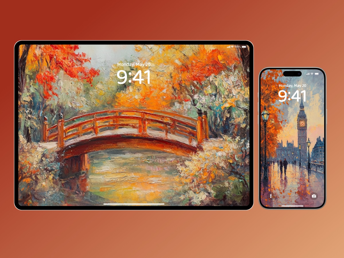 Download Claude Monet’s Style Autumn Landscape Painting Wallpapers 8K for iPhone & Android