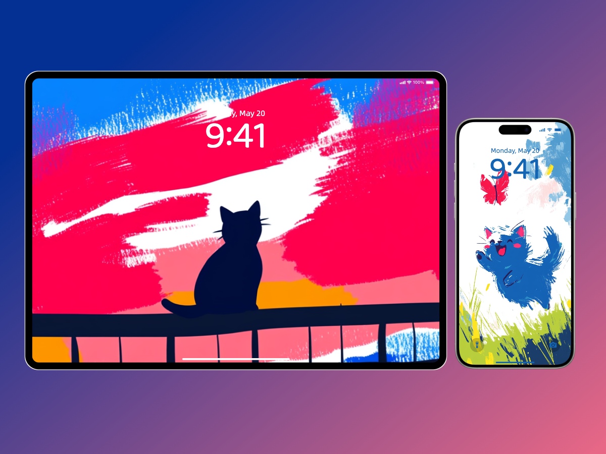 Download Anime Painting Cute Cat Playing Wallpaper 8K for iPhone &b Android