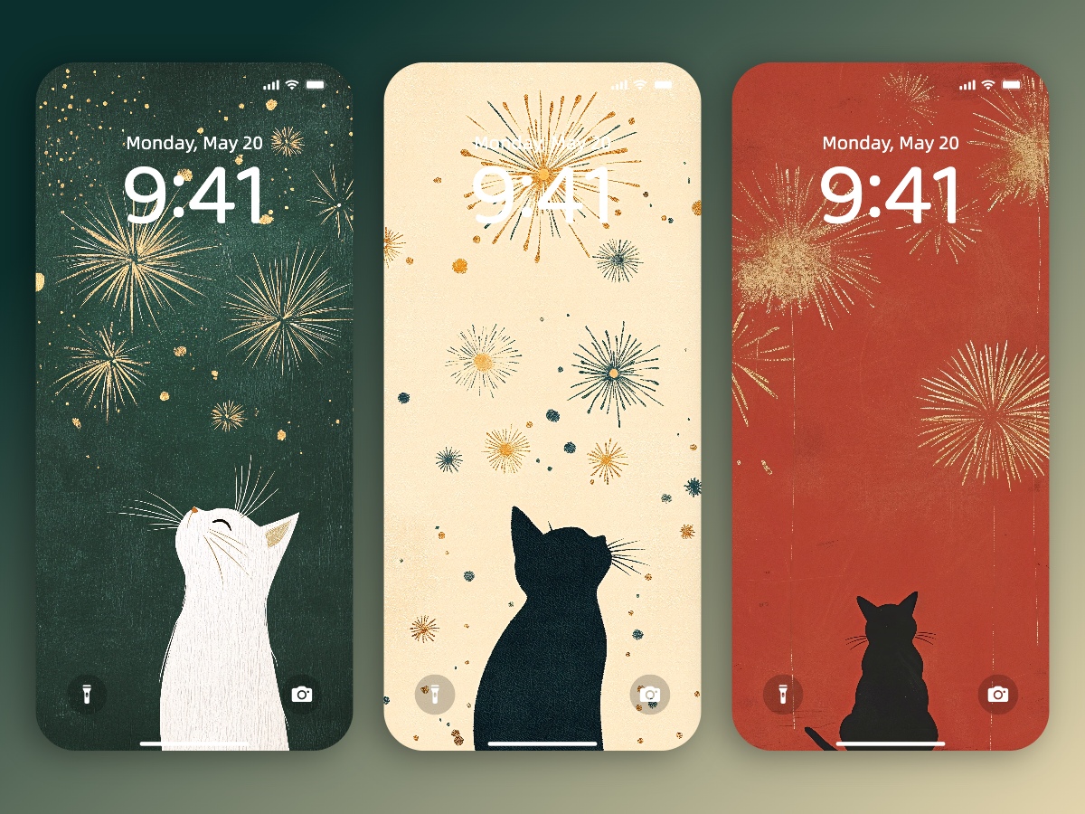 Download Cat With Firework Illustration Wallpapers 8K for iPhone & Android