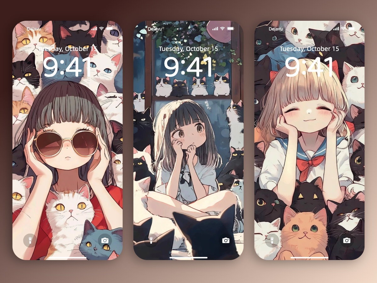Download Anime Style Girl Surrounded by Cute Cats Fun Wallpapers 8K for iPhone & Android