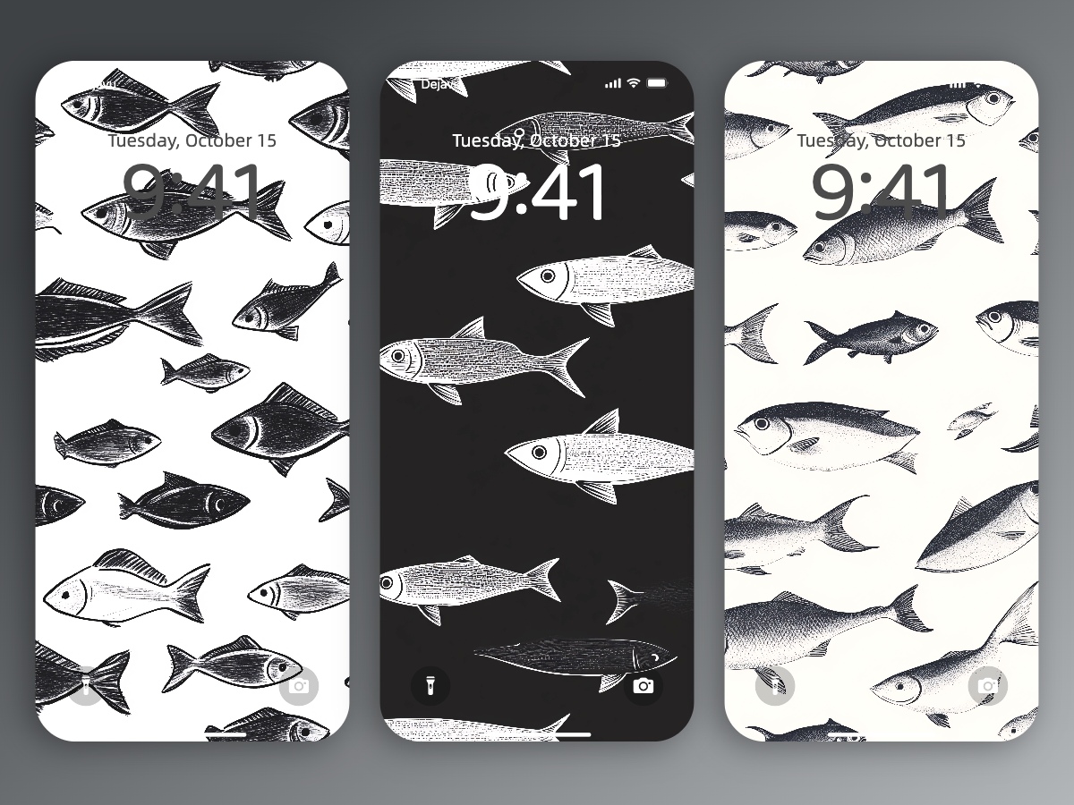 Download Black and White Fish Pattern Wallpapers 8K for iPhone & Android