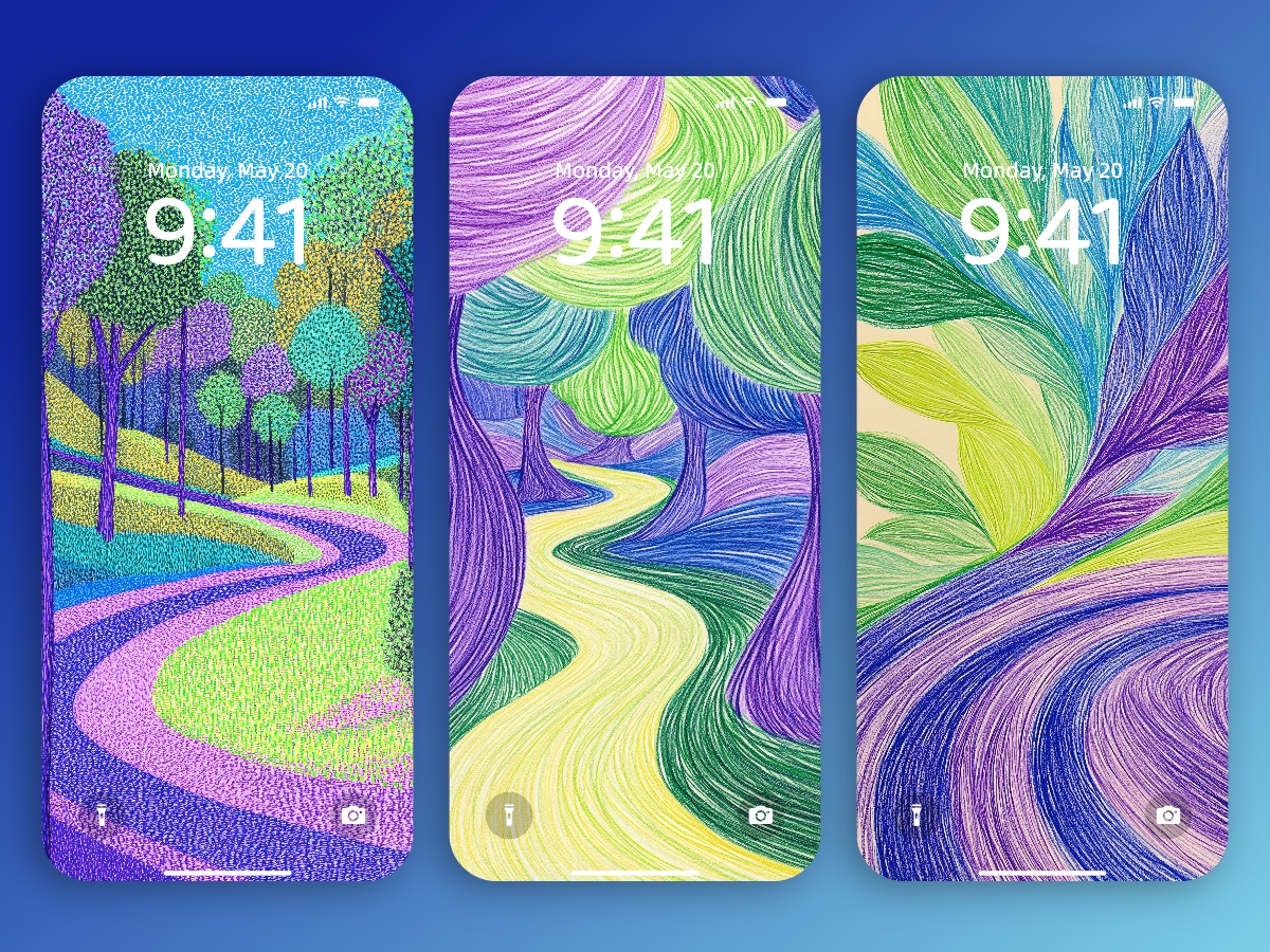 Download Colored Pencil Drawing Trees Wallpapers 8K for iPhone & Android