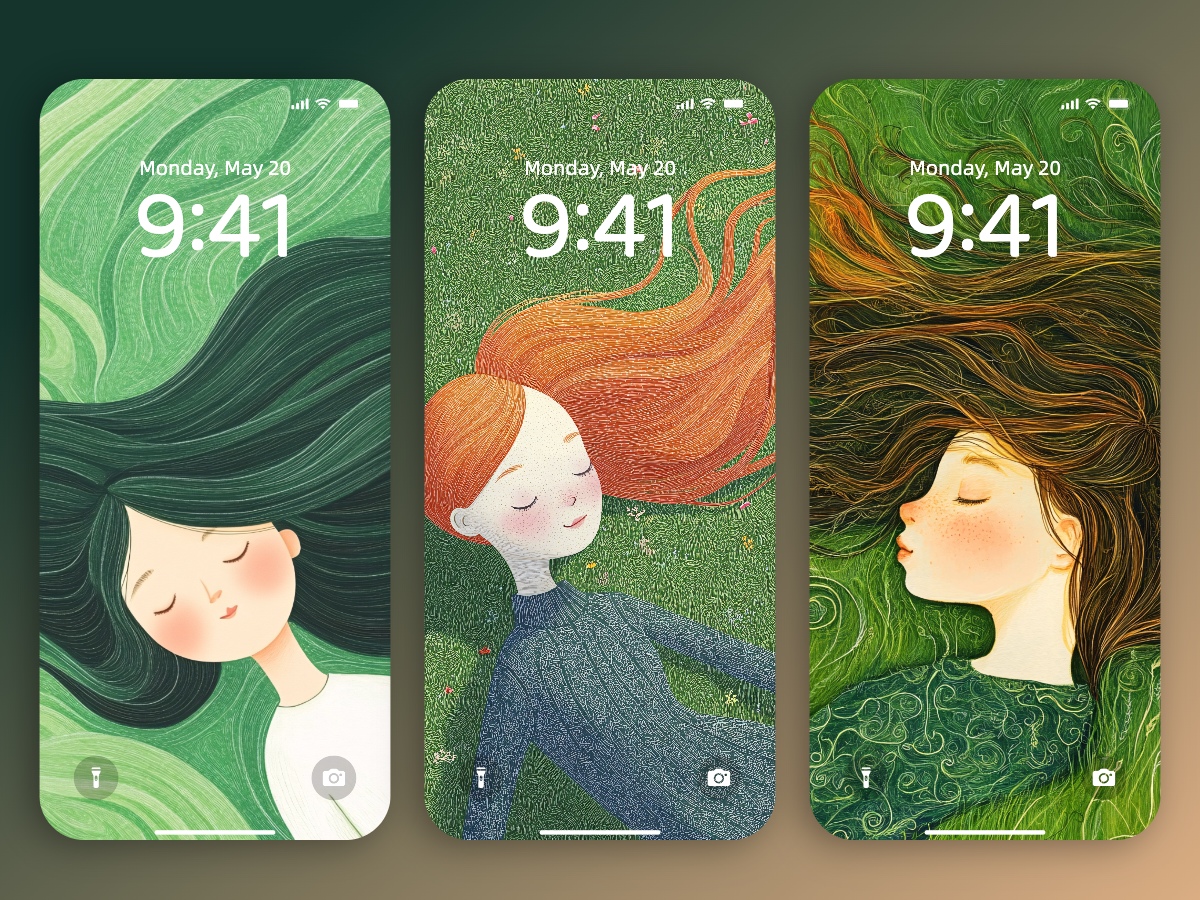 Download Cartoon Cute Girl Lying on Grassland Illustration Wallpapers 8K for iPhone & Android