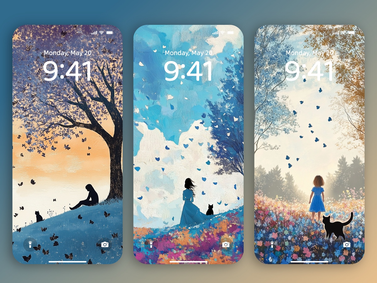 Download Cat, Girl and Beautiful Floral Tree Wallpapers 8K for iPhone & Android