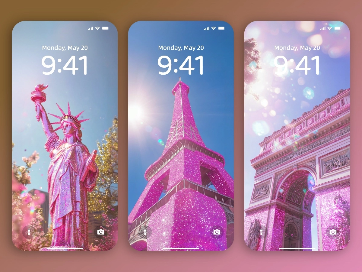 Download Pink Glitter Painted Famous Architecture Wallpapers 8K for iPhone & Android