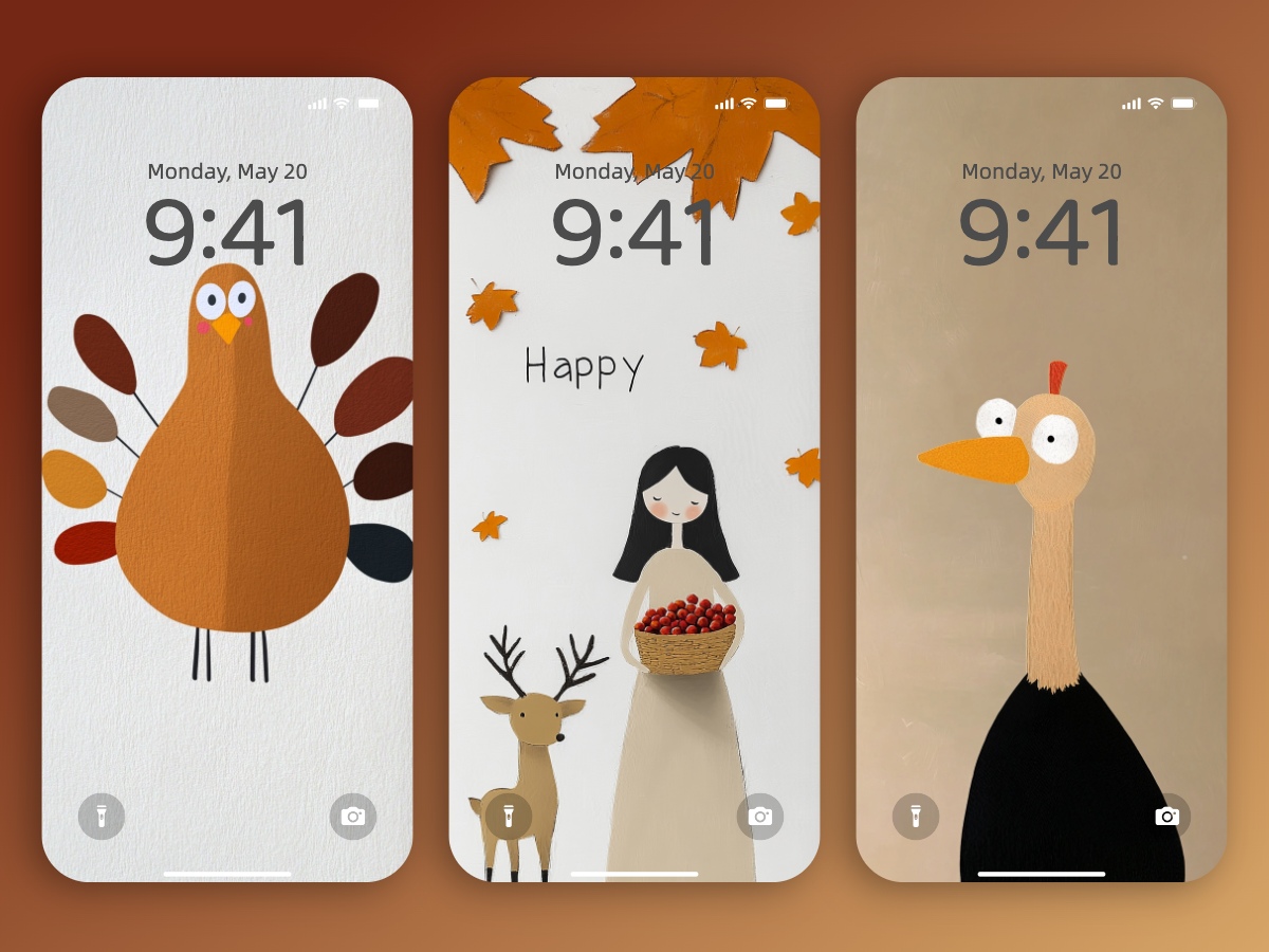 Download Minimalist Thanksgiving Fall Illustration Wallpapers 8K for iPhone & Android