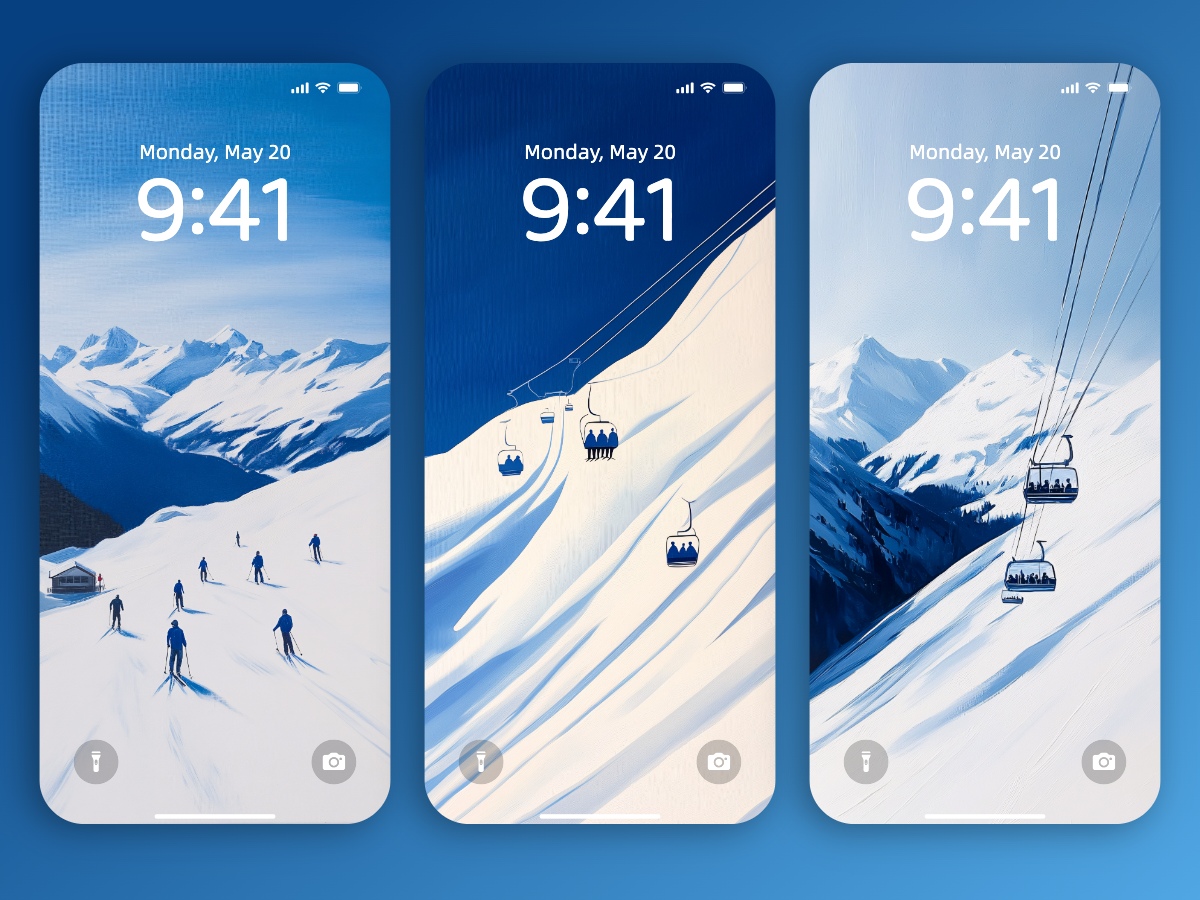 Download Winter Skiing Illustration Wallpapers 8K for iPhone & Android