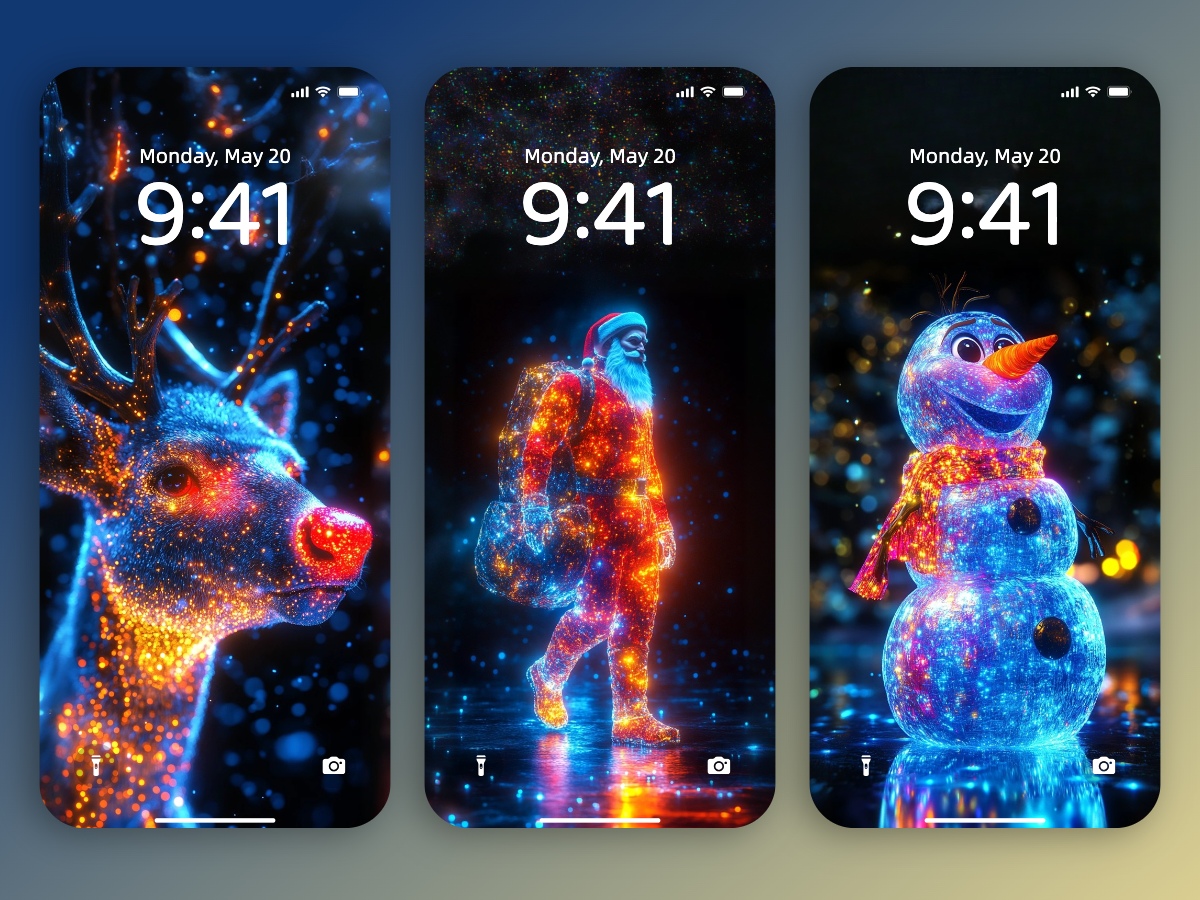 Download Glitter Christmas Characters Wallpapers 8K for iPhone & Android