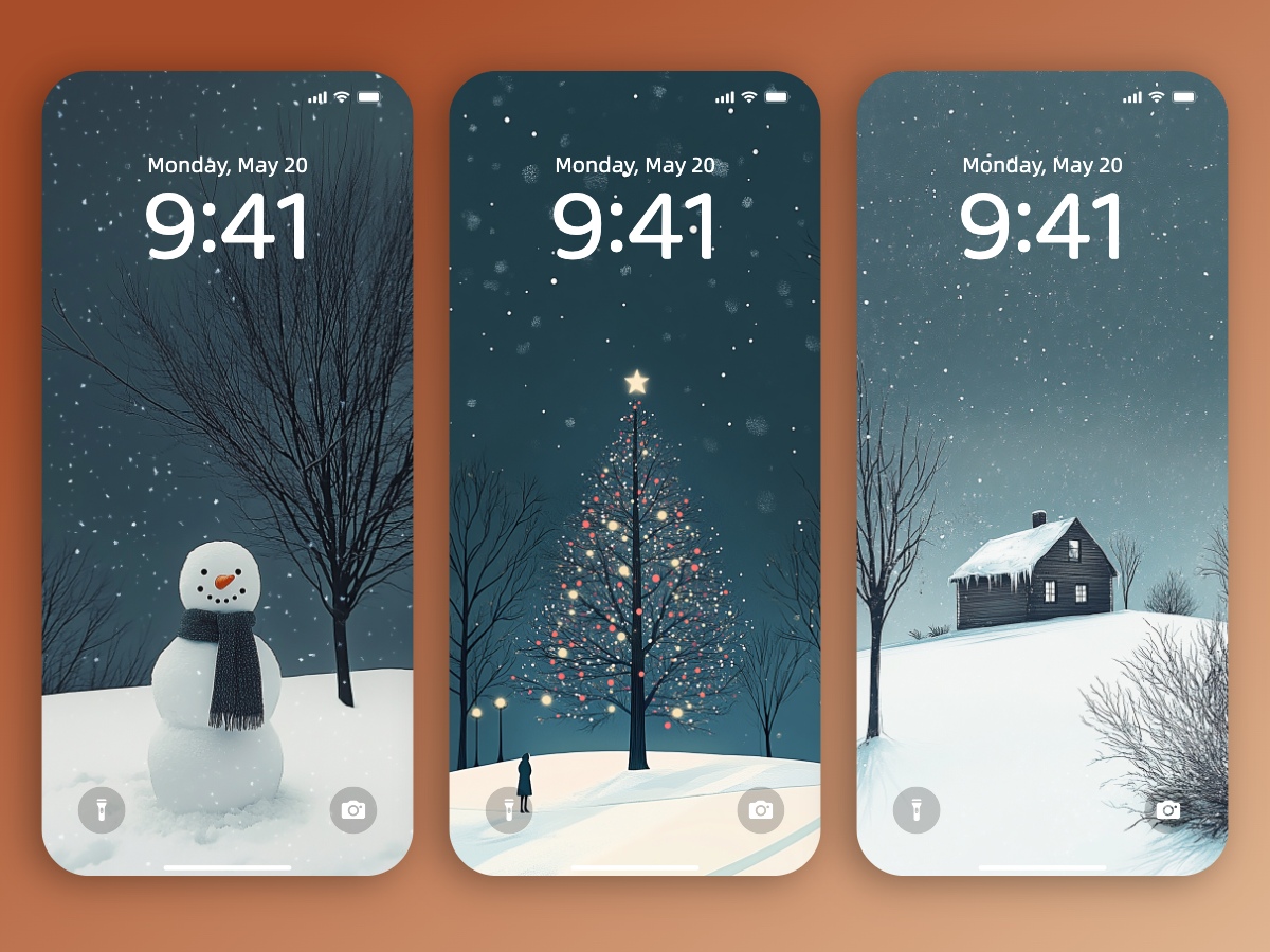 Download Winter Christmas Minimal Illustration Wallpapers 8K for iPhone & Android