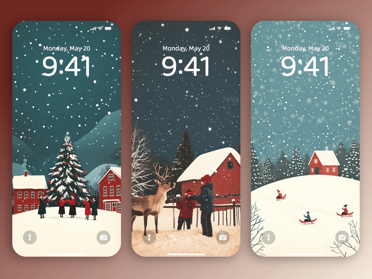 Download Christmas Minimal Illustrations Wallpapers 8K for iPhone & Android