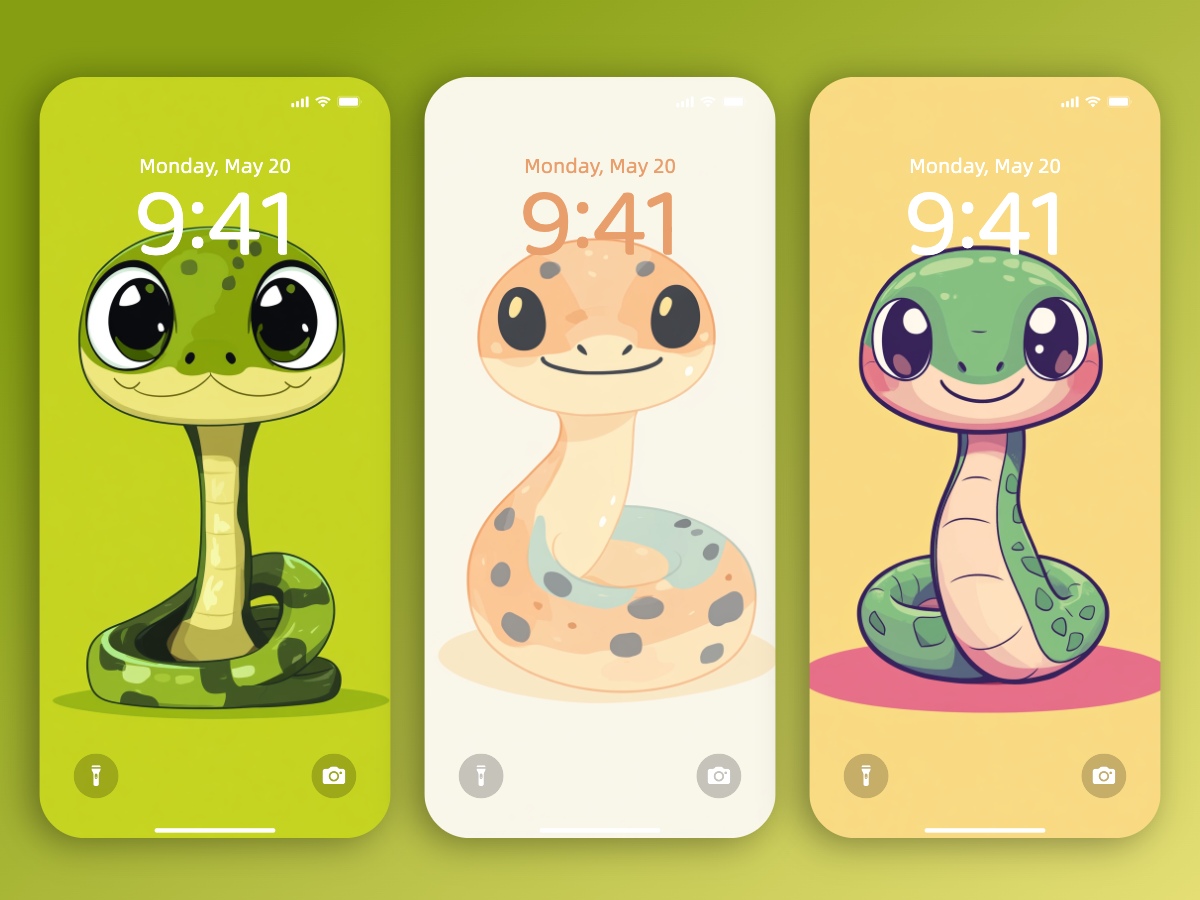 Download Cartoon Cute Snake Illustration New Year 2025 Wallpapers 8K for iPhone & Android