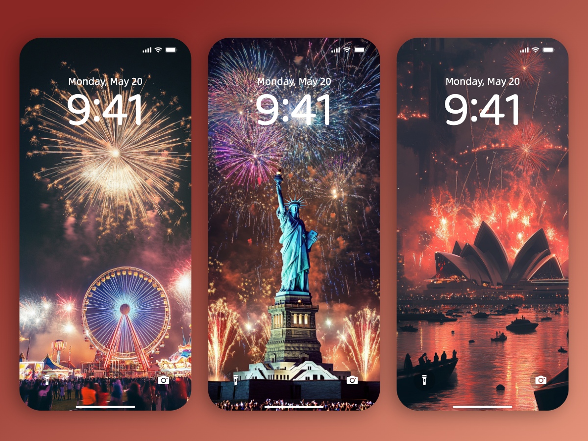 Download Famous Landmarks New Year Fireworks Wallpapers 8K for iPhone & Android