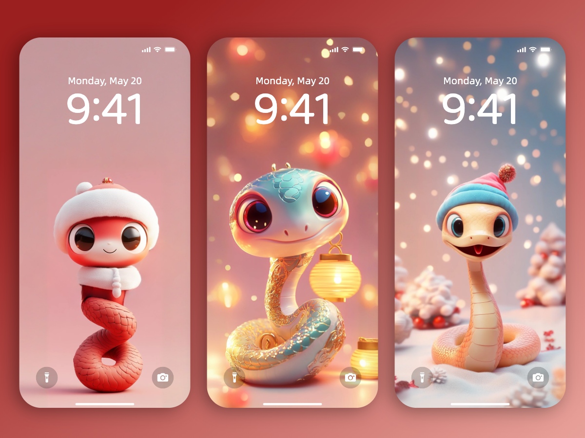 Download Cartoon Cute Snakes New Year Wallpapers 8K for iPhone & Android