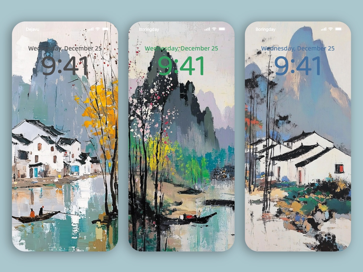 Download Wu Guanzhong Style Watertown Landscape Painting Wallpapers 8K for iPhone & Android