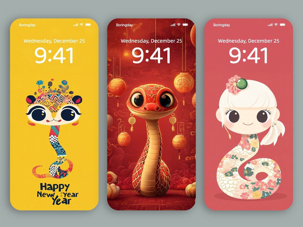 Download Cute Snake Luna New Year Wallpapers 8K for iPhone & Android