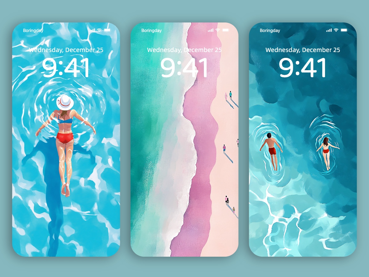 Download Aesthetic Swimming Illustrations Minimal Wallpapers 8K for iPhone & Android