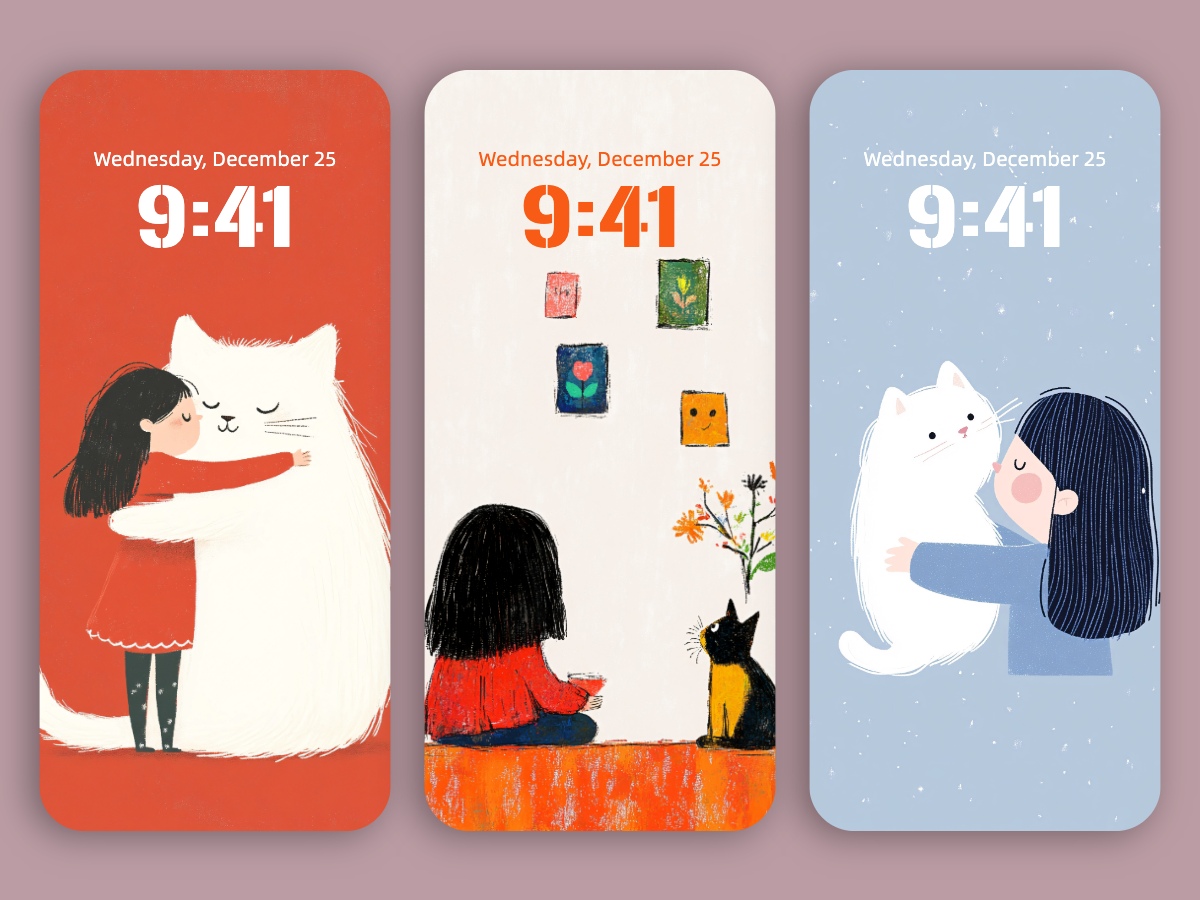 Download 8K Cute Cat & Girl Minimal Wallpapers: Why Are Cats Always in Illustrations?