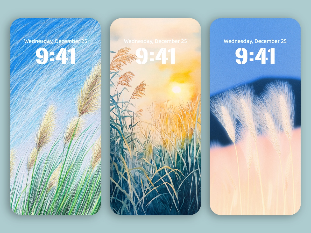 Dreamy Minimal Reeds Wallpapers 8K – Aesthetic Phone Backgrounds Inspired by Ancient Paintings & Dreams