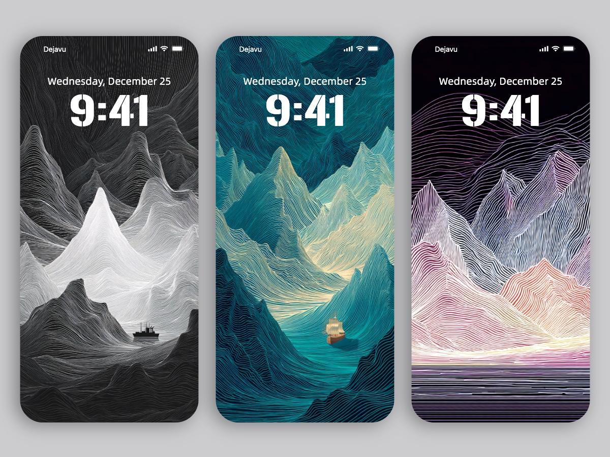 Minimal Landscape Boat Wallpapers 8K – Lonely Boat Drifting Through Contour Lines for iPhone & Android