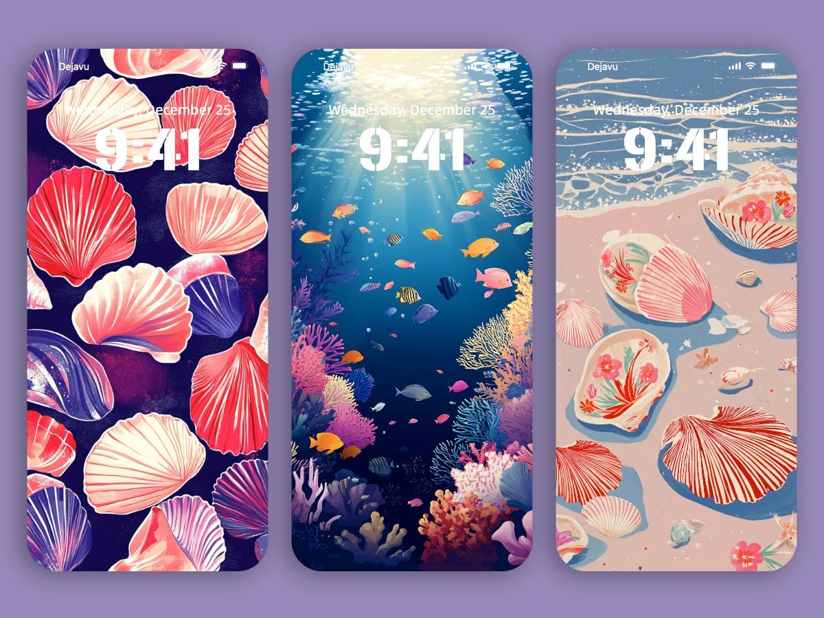 8K Minimal Summer Beach Phone Wallpapers – Fish, Shells & Ocean Letters for iPhone & Android