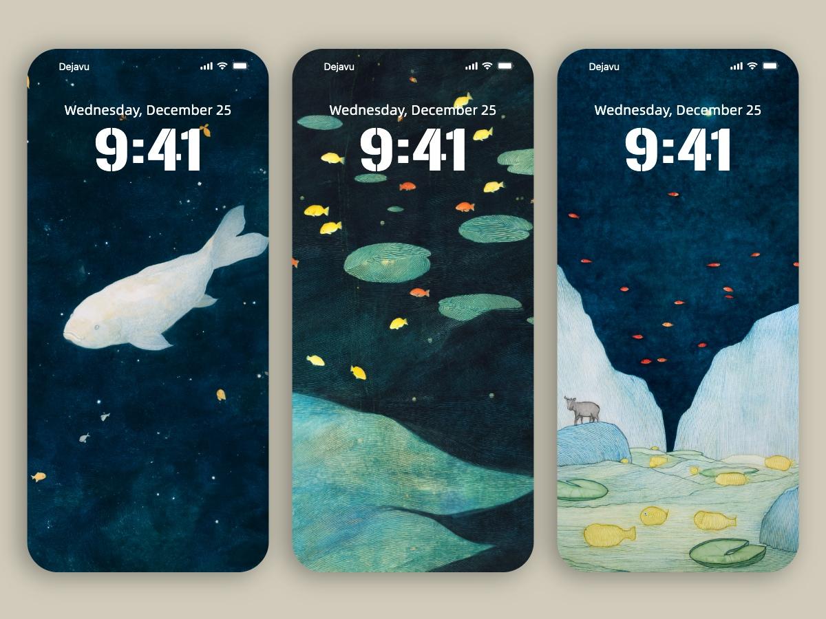 Dream Ocean Minimal Phone Wallpapers 8K – Surreal Fish School Designs for iPhone & Android