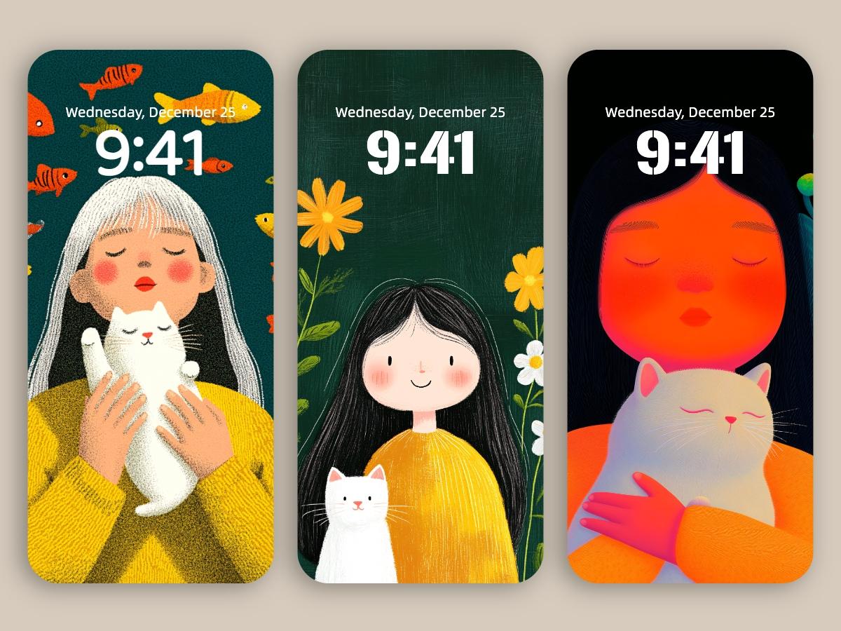 The Girl and Her Cat Minimal Phone Wallpapers 8K – A Touch of Healing and Sixth Sense Magic for iPhone & Android