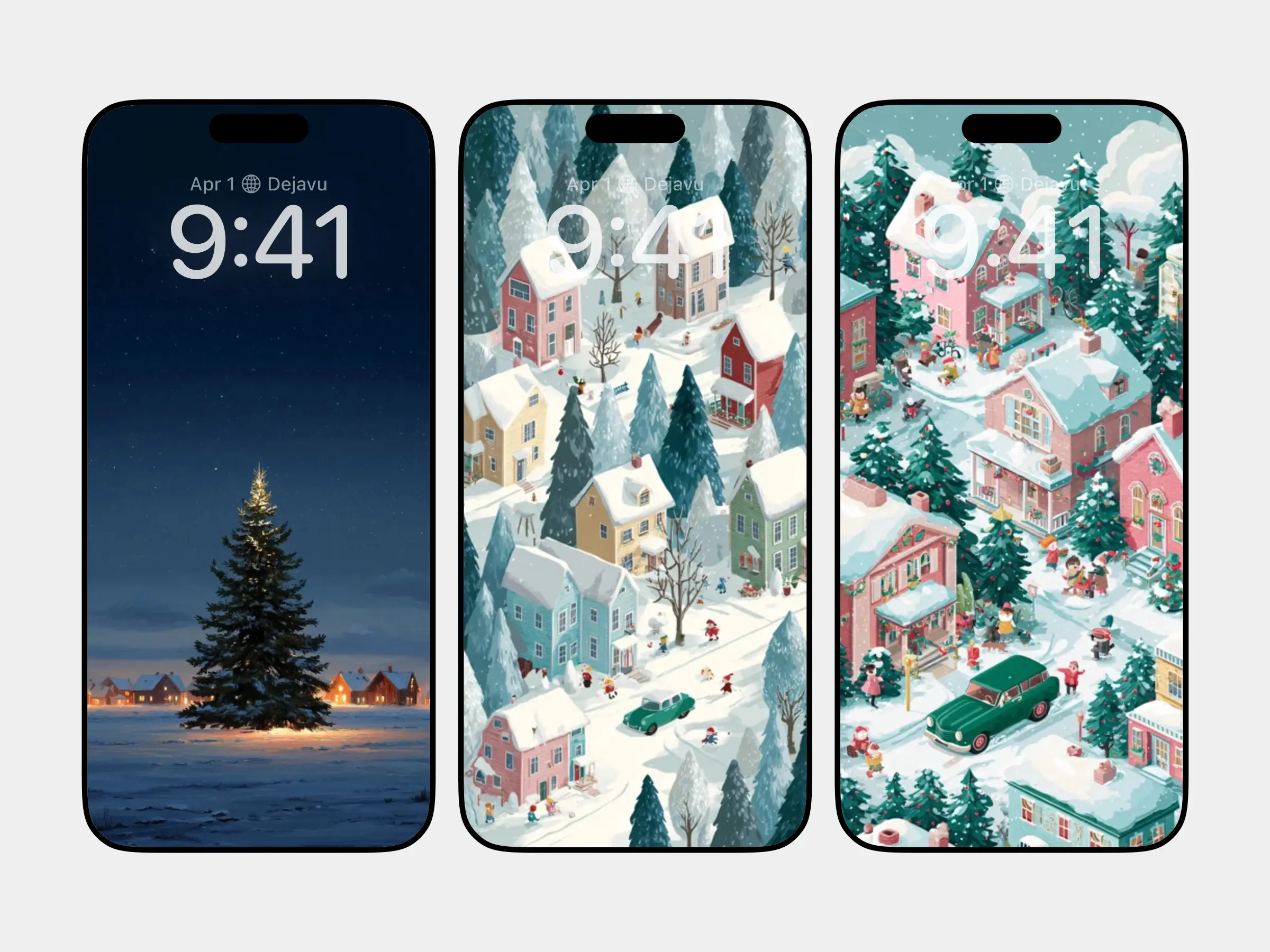 Winter Wonderland with Christmas Tree and Cozy Village Scene