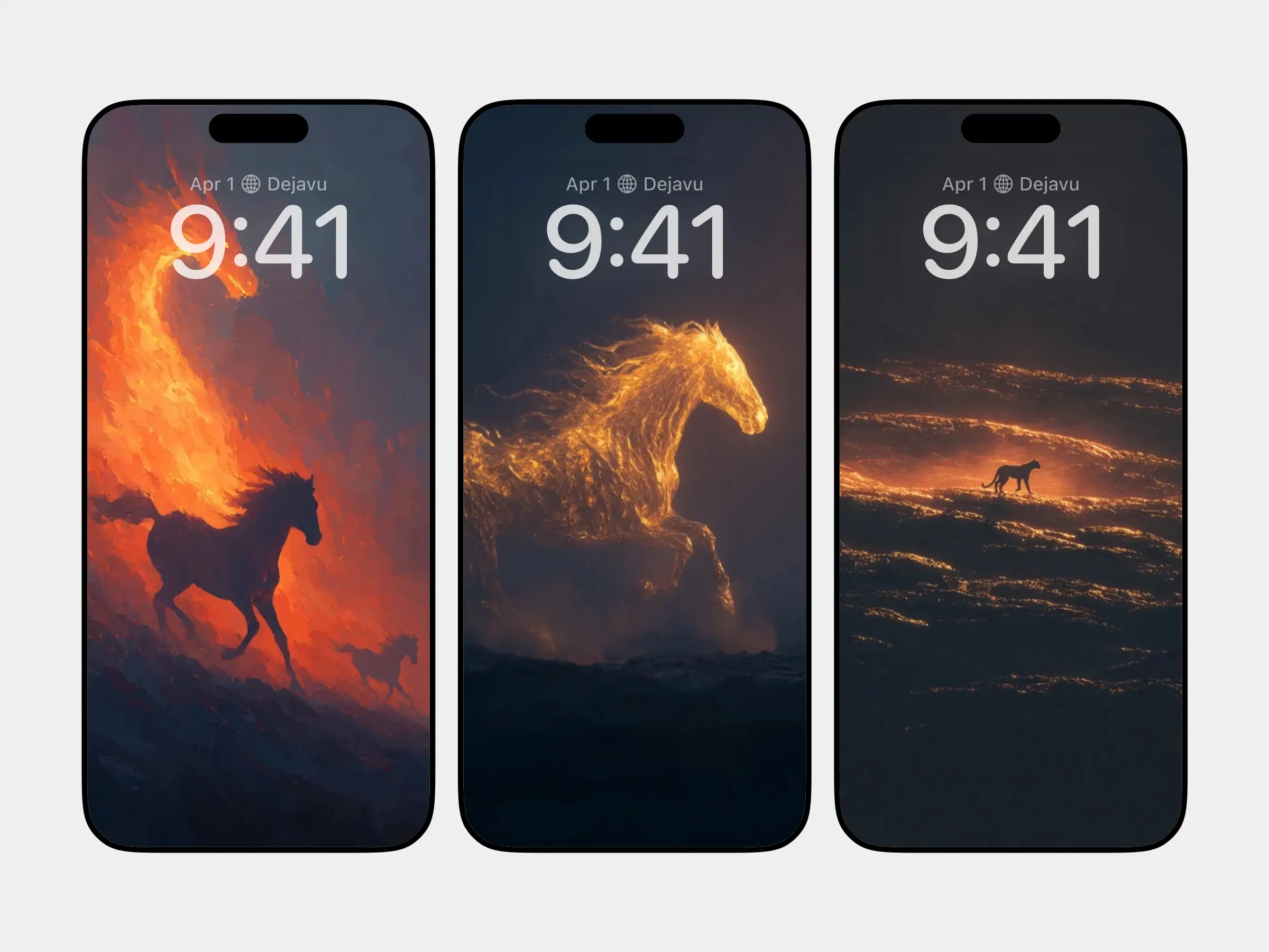 Mythical Creatures in Flames: A Visual Journey of Lions, Horses, and Leopards in Dark Landscapes