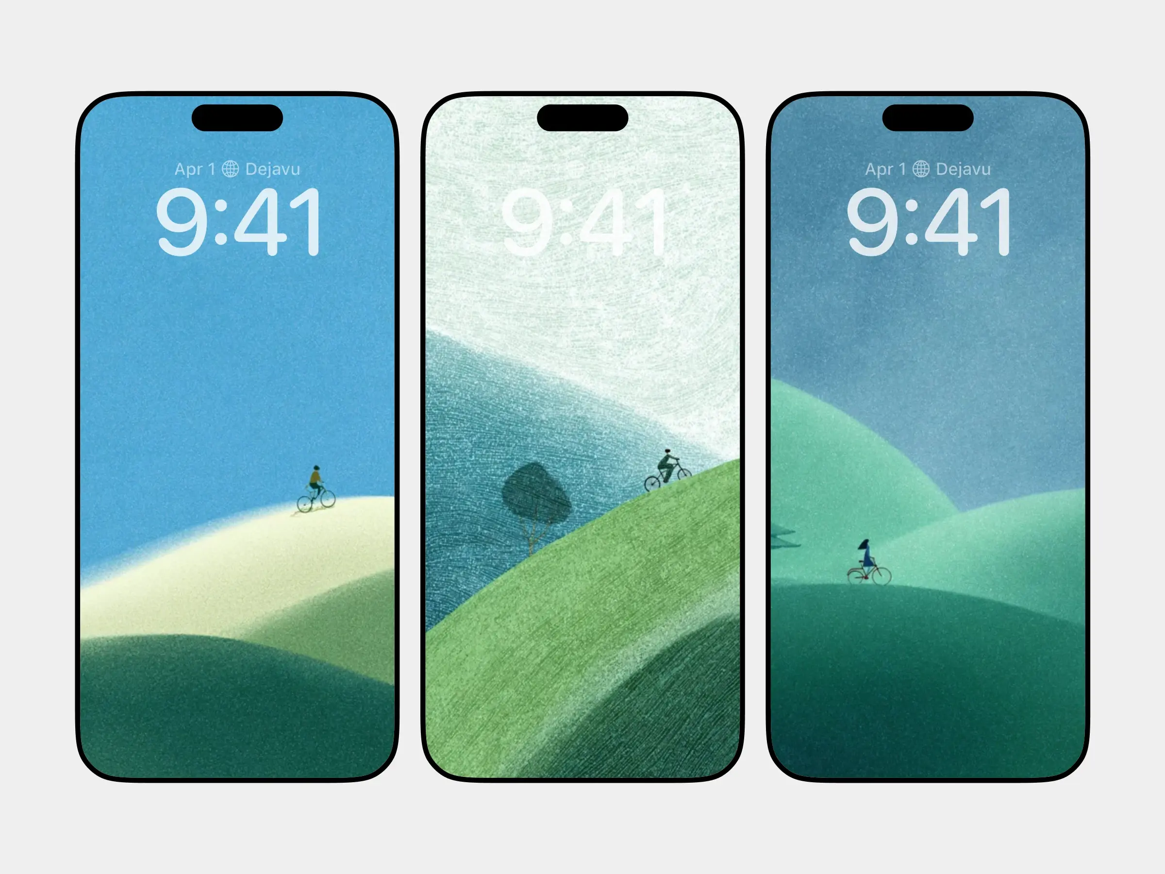 Cyclist in Rolling Hills: Serene Nature and Quiet Movement Art