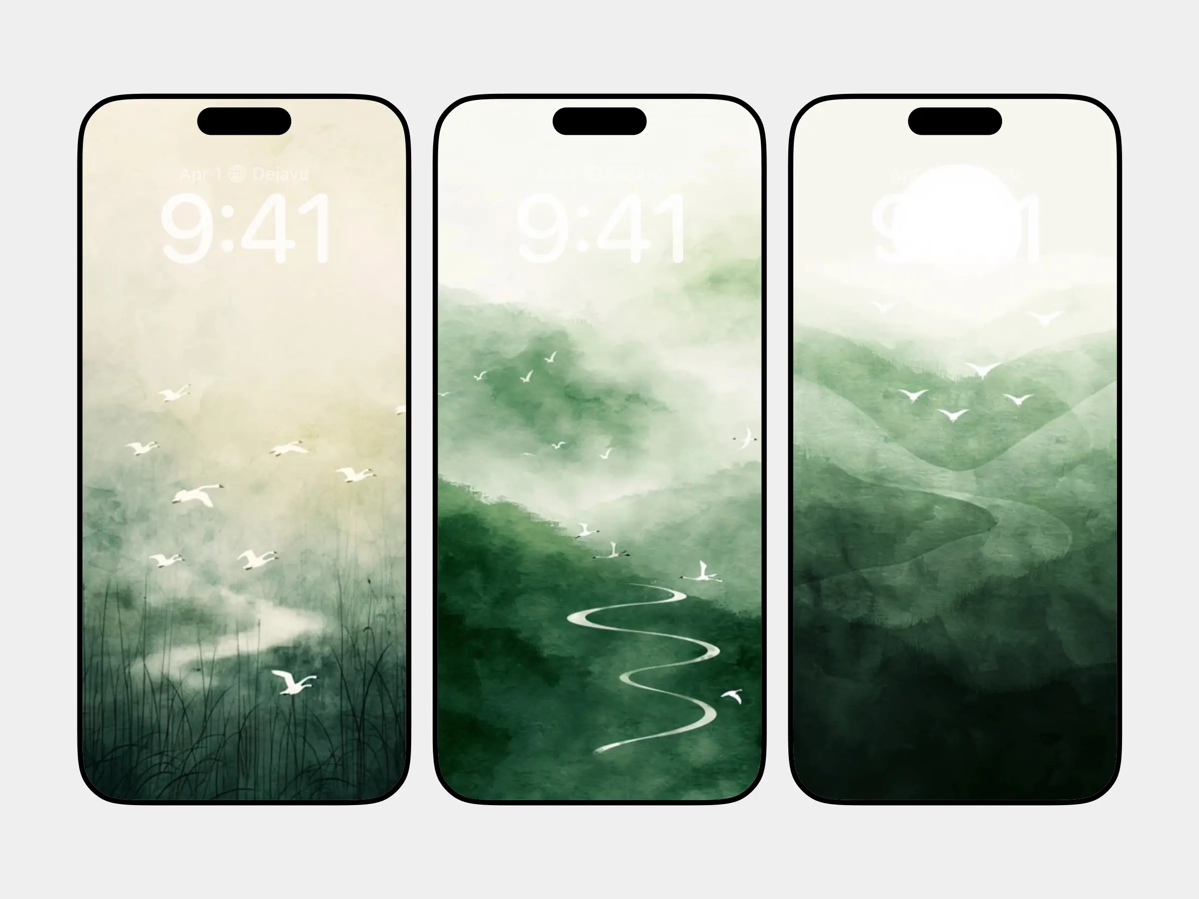 Ethereal Cyan Mountains and Returning Birds